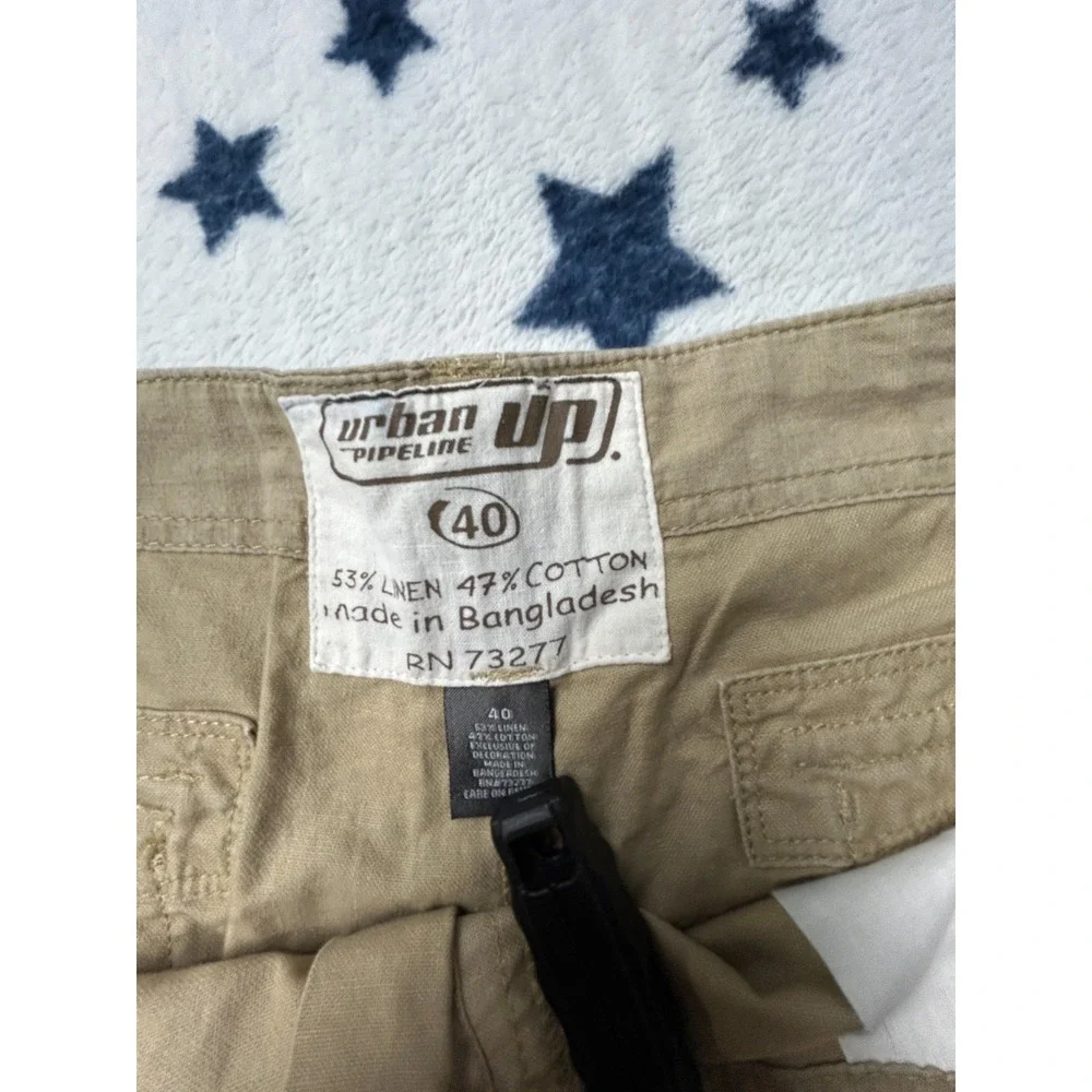 Urban Pipeline Mens Shorts Size 40 Khaki Linen Cotton Flat Front Casual Chino